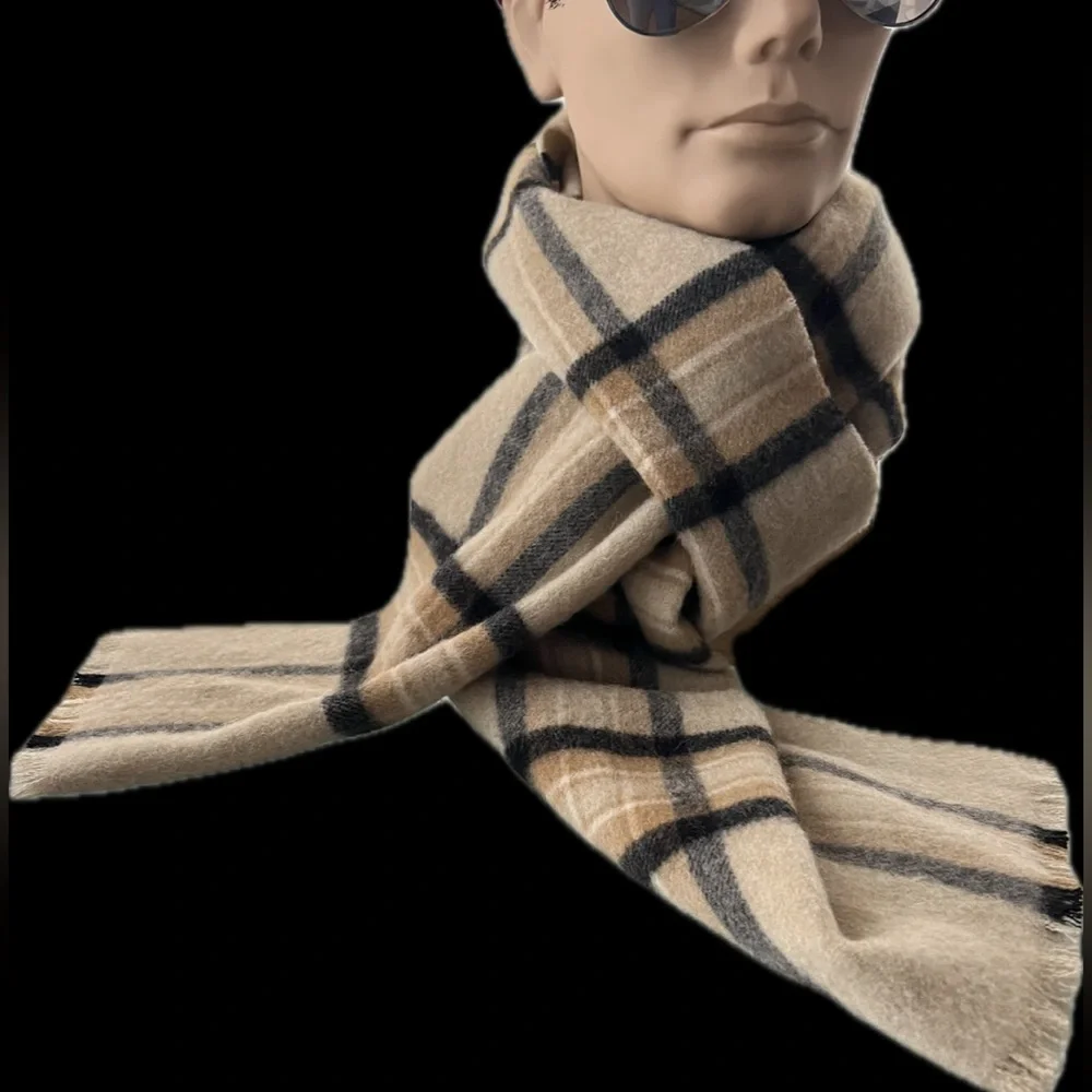 🐑NWOT? Soft Plaid Wool Banana Republic Unisex Scarf | Black & Tan/Maverick Tan